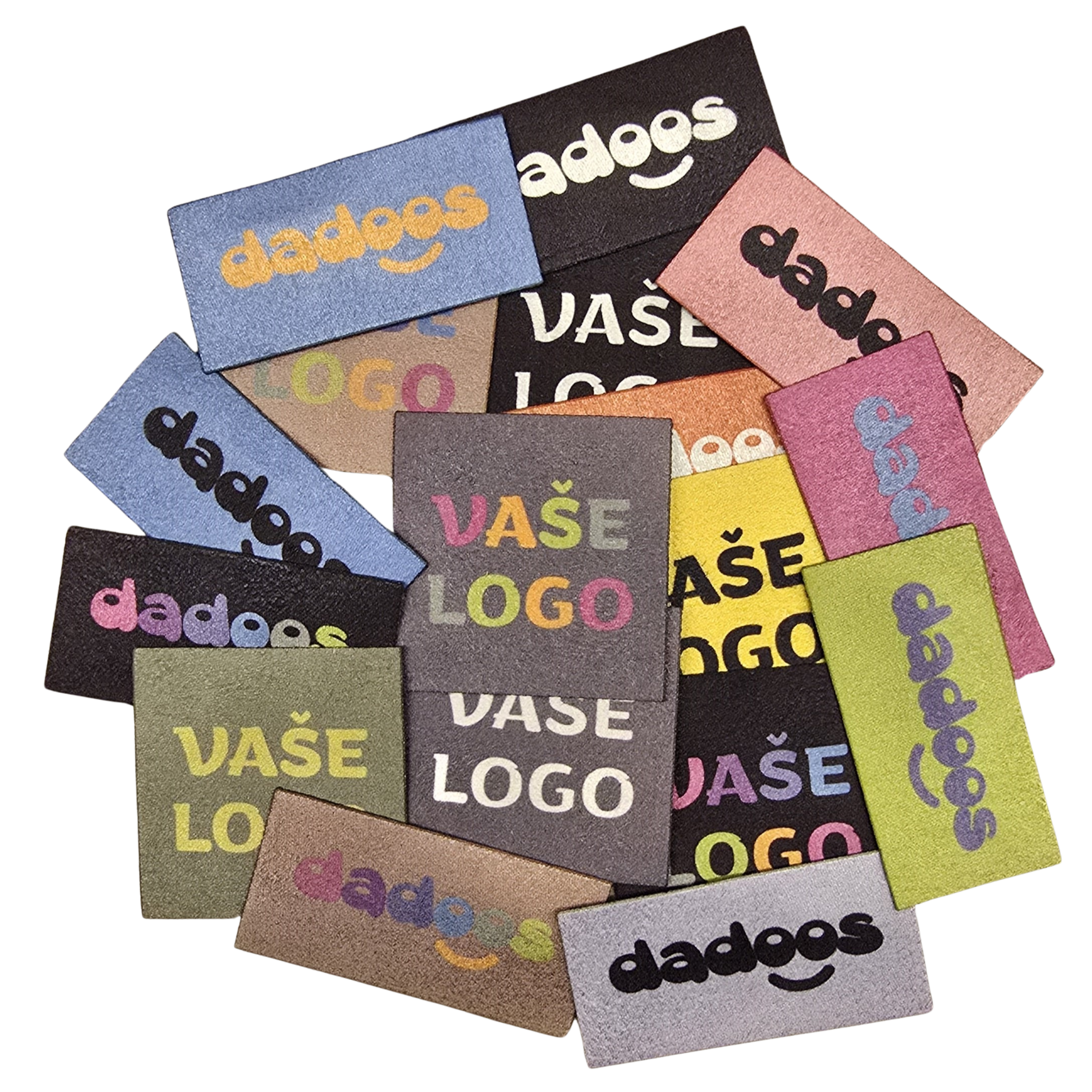 Semišové štítky s barevným logem